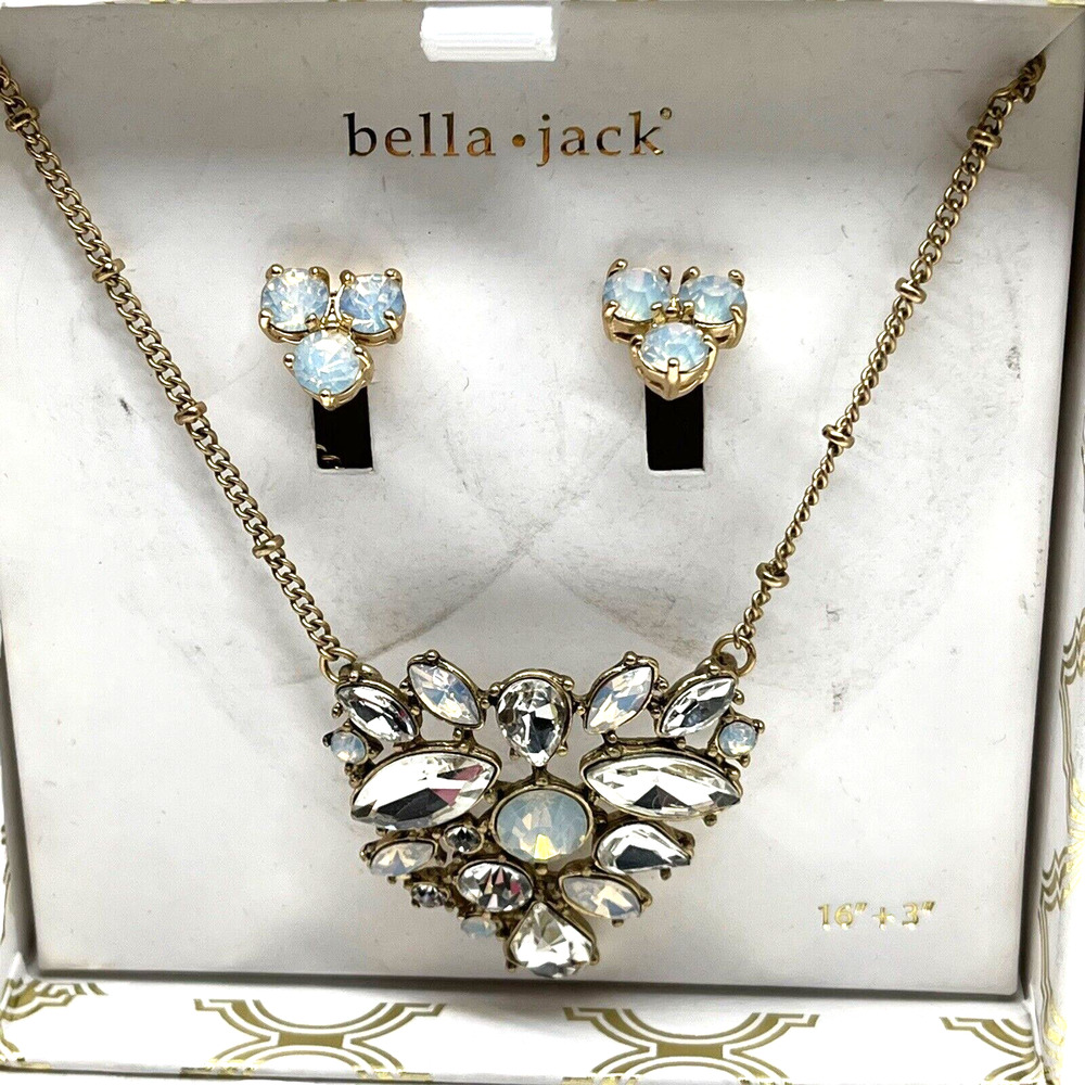 Bella Jack Statement Crystal Necklace and Earring Set in Box 14 inch Gold Tone